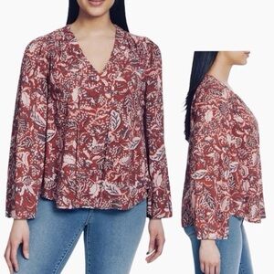 Jessica Simpson Red and Cream Patterned Blouse